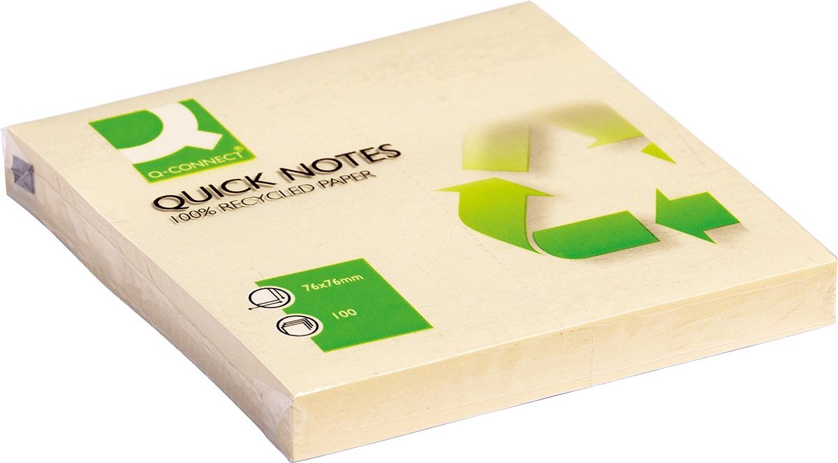 Q-CONNECT Quick Notes Recycled, ft 76 x 76 mm, 100 vel, Pak van 12 stuks, geel