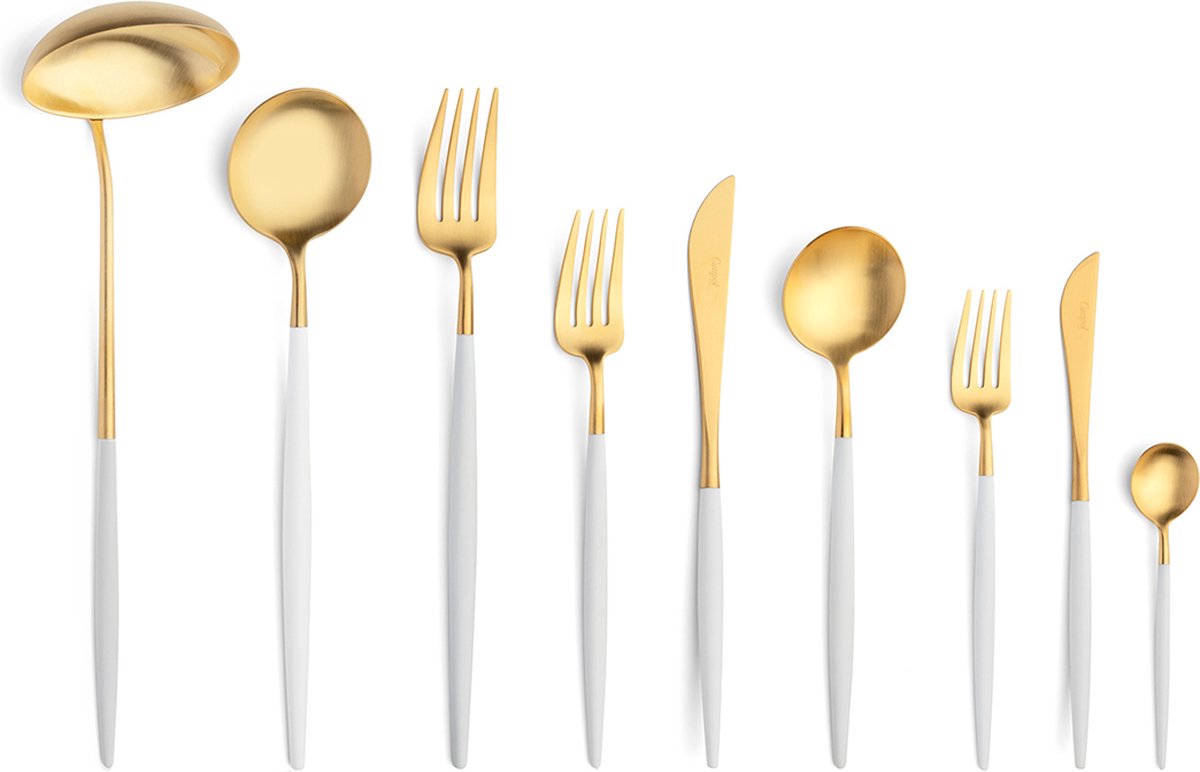 Bestdin Bestekset voor 6 personen, 24-delig bestek, wit goud mat, bestekset met mes, vork, lepel, hoogwaardig roestvrij staal, vaatwasmachinebestendig