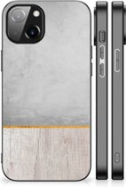 Backcase Siliconen Hoesje Apple iPhone 14 Smartphone Hoesje met Zwarte rand Wood Beton