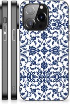 Trendy Telefoonhoesjes iPhone 14 Pro GSM Hoesje met Zwarte rand Flower Blue