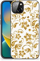 Back Cover Siliconen Hoesje iPhone 14 Plus Telefoonhoesje met Zwarte rand Gouden Bloemen