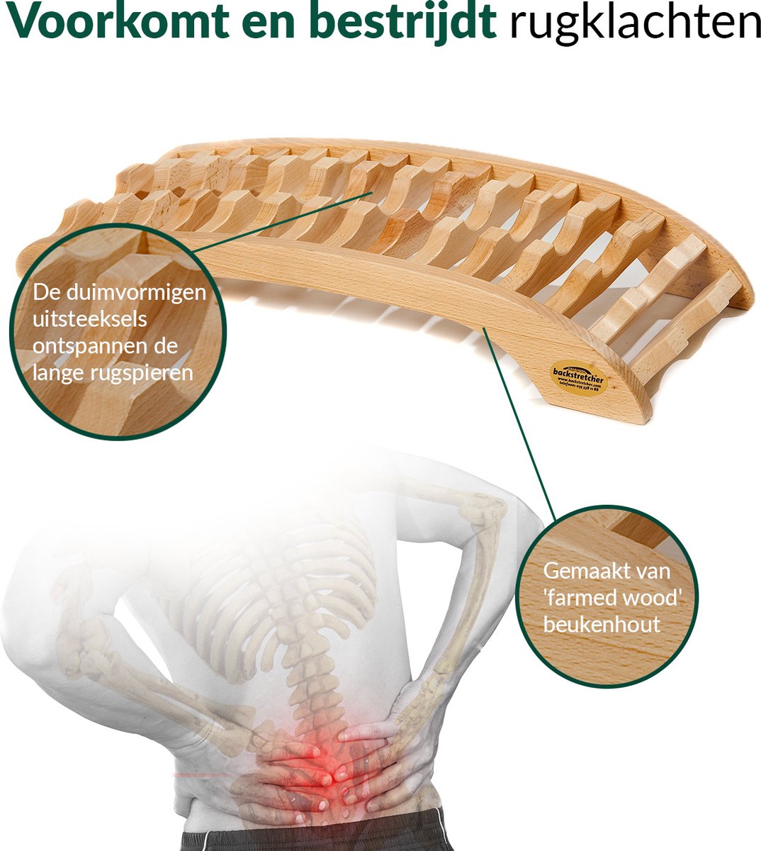 Afbeelding 2 van Backstretcher Rugstretcher RugMassage bij rugklachten – Rug Corrector - Postuur Corrector Rugpijn - al 30 jaar effectief