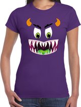Monster gezicht halloween verkleed t-shirt paars voor dames XXL