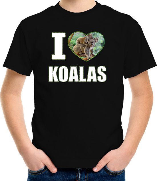 I love koalas t-shirt met dieren foto van een koala zwart voor kinderen - cadeau shirt koalas liefhebber - kinderkleding / kleding 134/140