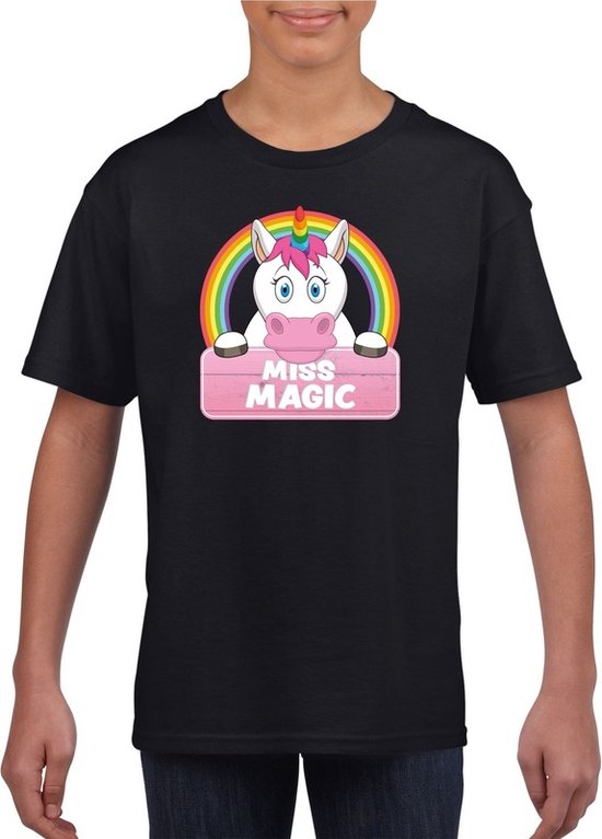 Miss Magic de eenhoorn t-shirt zwart voor meisjes - eenhoorns shirt - kinderkleding / kleding 122/128