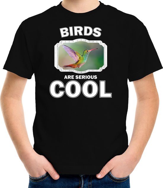 Dieren vogels t-shirt zwart kinderen - birds are serious cool shirt  jongens/ meisjes - cadeau shirt kolibrie vogel/ vogels liefhebber - kinderkleding / kleding 110/116