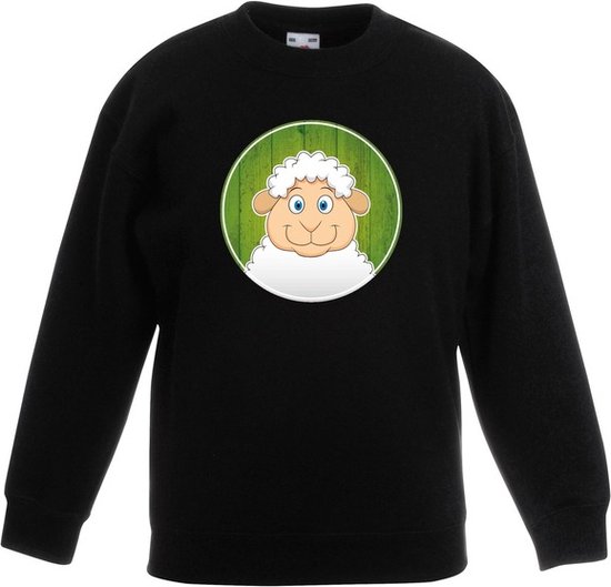 Kinder sweater zwart met vrolijke lammetje print - lammetjes trui - kinderkleding / kleding 170/176