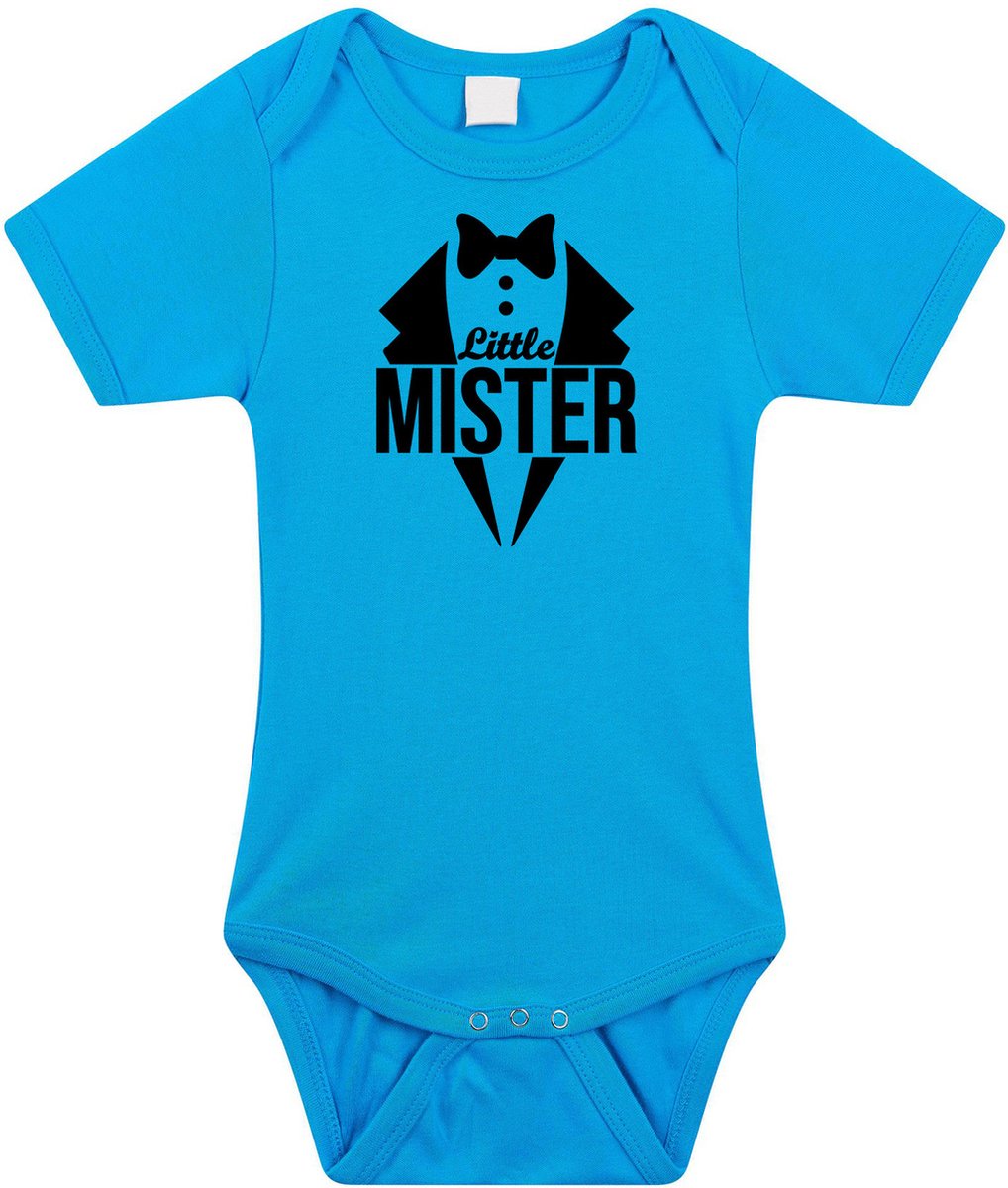 Little mister tekst baby rompertje blauw jongens - Kraamcadeau - Babykleding 68
