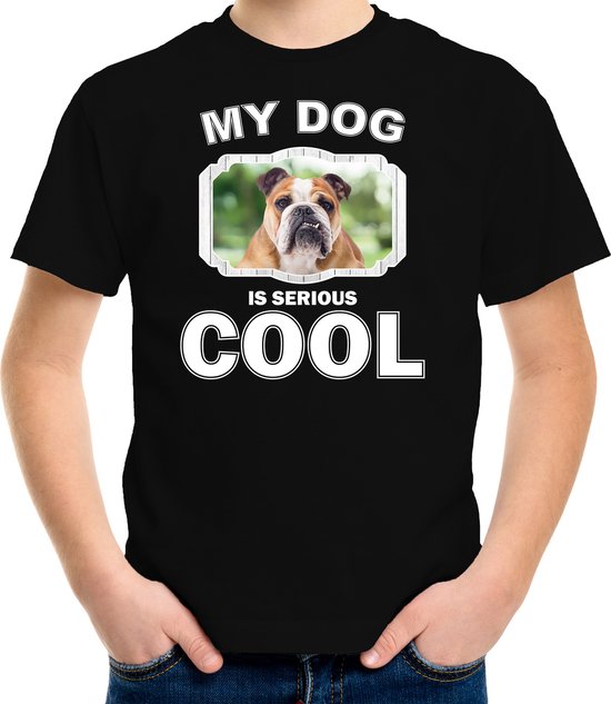 Engelse bulldog honden t-shirt my dog is serious cool zwart - kinderen - Engelse bulldogs liefhebber cadeau shirt - kinderkleding / kleding 122/128