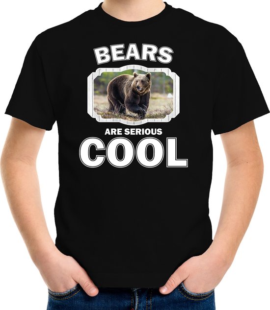 Dieren beren t-shirt zwart kinderen - bears are serious cool shirt  jongens/ meisjes - cadeau shirt bruine beer/ beren liefhebber - kinderkleding / kleding 122/128