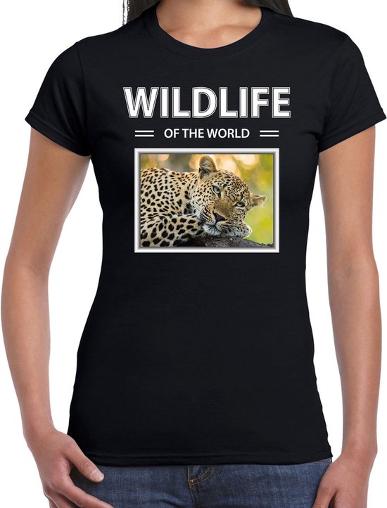 Dieren foto t-shirt Luipaard - zwart - dames - wildlife of the world - cadeau shirt luipaarden liefhebber L