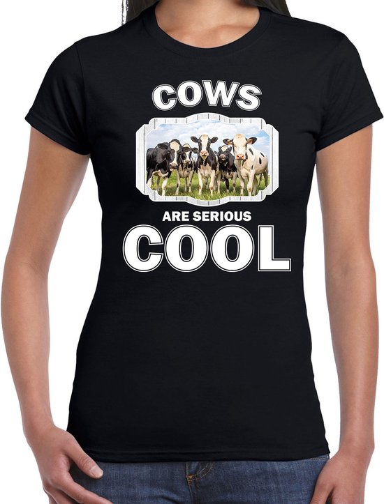 Dieren Nederlandse koeien kudde t-shirt zwart dames - cows are serious cool shirt - cadeau t-shirt koe/ koeien liefhebber L
