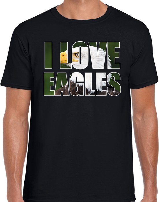 Chemise texte j'aime les aigles avec animaux photo d'un aigle oiseaux noir pour homme - cadeau t-shirt amoureux des aigles XL