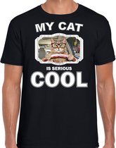 Autorijdende kat katten t-shirt my cat is serious cool zwart - heren - katten / poezen liefhebber cadeau shirt L