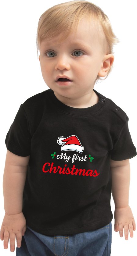 Foto: My first christmas kerst t shirt zwart babys kerstkleding kerst outfit 68