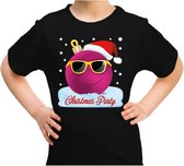 Foute kerst shirt / t-shirt coole roze kerstbal christmas party zwart voor kinderen - kerstkleding / christmas outfit 140/152