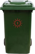 Autocollant Kliko / Autocollant poubelle - Soleil - Numéro 1 - 16,5x16,5 - Rouge