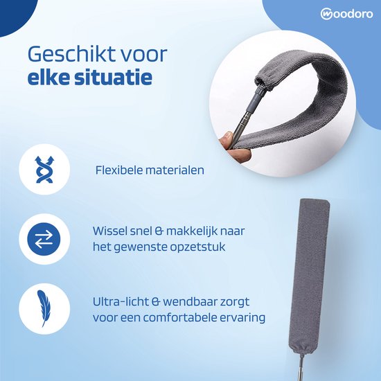Woodoro Ragebol Uitschuifbaar Complete 9-Delige Set - Verstelbare Telescoopsteel - Plumeau - RVS - Zwart & Grijs