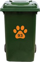 Kliko Sticker / Vuilnisbak Sticker - Hondenpoot - Nummer 93 - 18x16,5 - Oranje