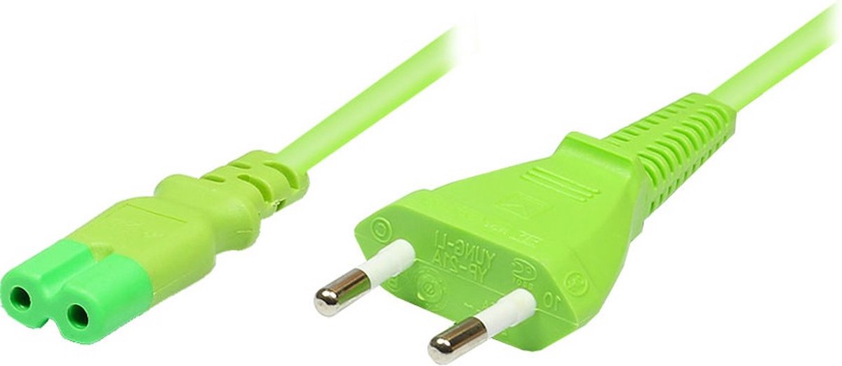 Stroomkabel met rechte C7 plug en rechte stekker - 2x 0,75mm / groen - 1,8 meter