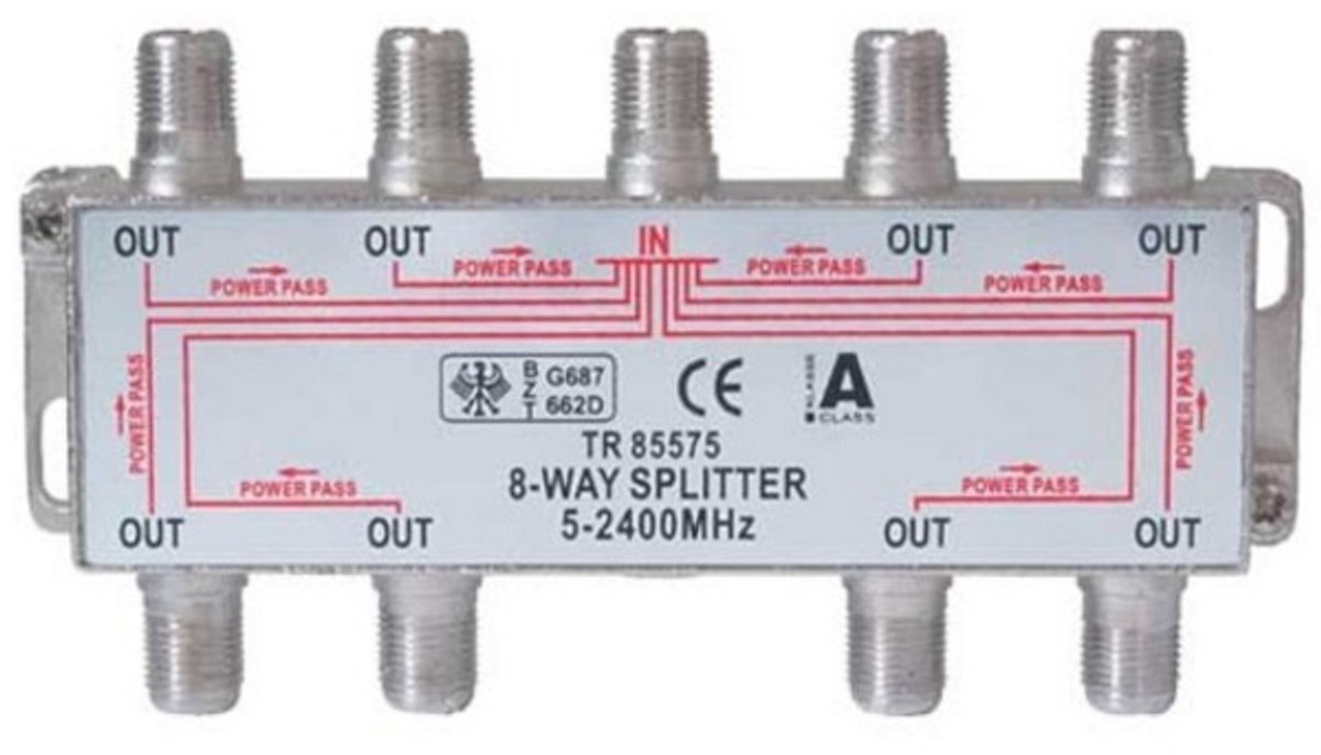 F satelliet splitter met 8 uitgangen / 5-2400 MHz