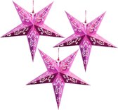 Set van 5x stuks decoratie kerstster lampionnen roze 60 cm - Kerstdecoratie sterren roze