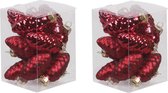 24x Dennenappel kersthangers/kerstballen rood van glas - 6 cm - mat/glans - Kerstboomversiering