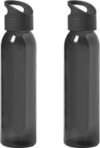 2x Stuks glazen waterfles/drinkfles zwart transparant met schroefdop met handvat 470 ml - Sportfles - Bidon