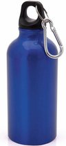 Aluminium waterfles/drinkfles blauw met schroefdop en karabijnhaak 400 ml - Sportfles - Bidon