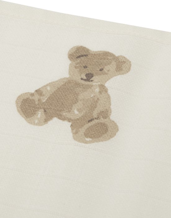 Witte hydrofiele doek met een bruine teddybeer print.