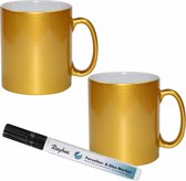 6 x tasses à boire en céramique dorée avec un marqueur en porcelaine noire - Faites vos eigen tasses