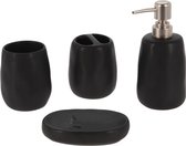 Badkamer/toilet accessoires set - polystone - 4-delig - zwart - zeeppompjes/bekers/zeephouders
