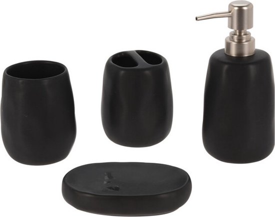 gloeilamp Vormen contact Badkamer/toilet accessoires set van steen 4-delig zwart -  Zeeppompjes/bekers/zeephouders | bol.com