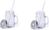 2x pcs Verres Mason Jar tasses à boire bouchon gris argenté et paille 500 ml - scellable / non étanche / fruits secoue