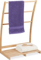 Relaxdays handdoekenrek - 3 stangen - handdoekhouder - vrijstaand - bamboe - natuur