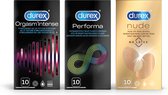 Durex - 30 stuks Condooms - Orgasm Intense 1x10 stuks - Performa 1x10 stuks - Nude No Latex 1x10 stuks - Voordeelverpakking