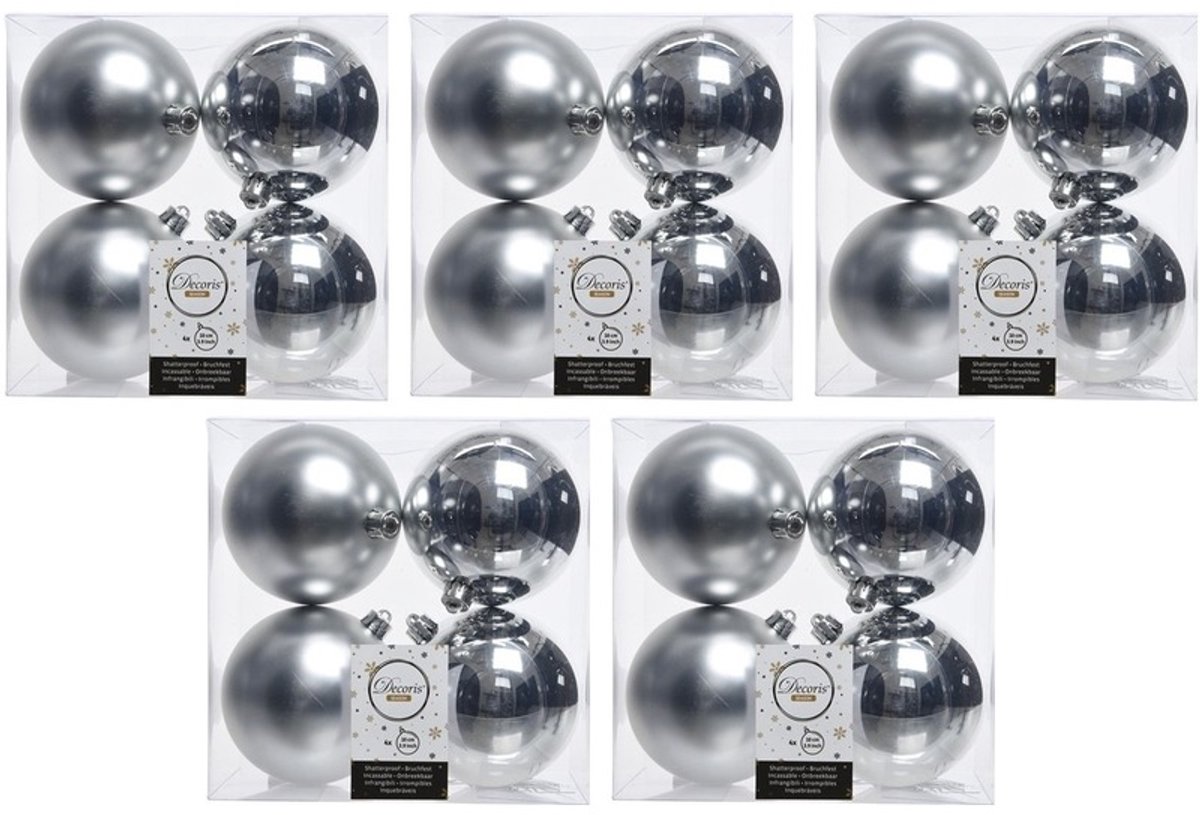 20x Zilveren kunststof kerstballen 10 cm - Mat/glans - Onbreekbare plastic kerstballen - Kerstboomversiering zilver