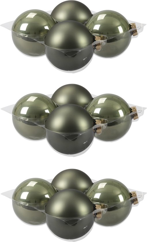 12x stuks kerstversiering kerstballen graniet groen van glas – 10 cm – mat/glans – Kerstboomversiering