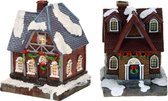 2x Kersthuisjes/kerstdorpje met verlichting 13 cm - Kerstdorpen maken accessoires