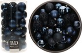 Bellatio Decorations Kerstballen - 74-delig - donkerblauw - 6 cm - mix - kunststof