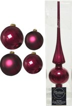 Compleet glazen kerstballen pakket framboos roze glans/mat 38x stuks - 18x 4 cm en 20x 6 cm - Inclusief piek glans