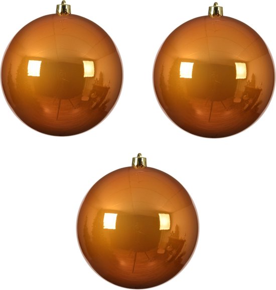 3x stuks kunststof kerstballen cognac bruin (amber) 20 cm - glans - Onbreekbare plastic kerstballen
