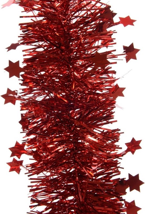 Décorations de Noël de Noël boules de Noël en plastique 6-8-10 cm avec étoiles guirlandes en aluminium paquet rouge de 28x pièces - Décorations Décorations pour sapins de Noël