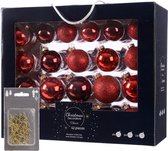 Kerstversiering glazen kerstballen mix set 5-6-7 cm rood/donkerrood 42x stuks met goudkleurige haakjes