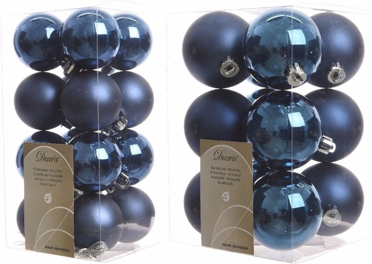 Kerstversiering kunststof kerstballen donkerblauw 4-6 cm pakket van 40x stuks - Kerstboomversiering