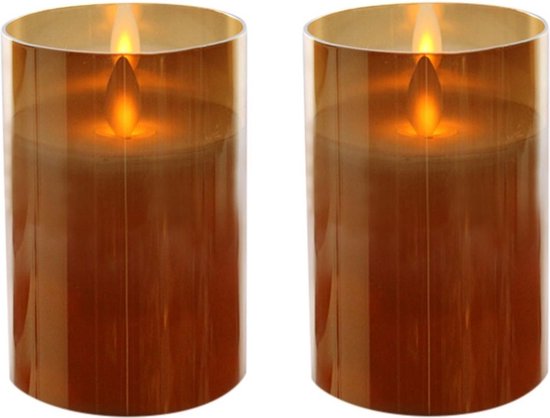 2x stuks luxe LED kaarsen/stompkaarsen in gouden glas 10 cm flakkerend -  Kerst diner... | bol.com