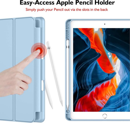 étui pour ipad 2021 avec porte-crayon bibliothèque intelligente Blauw clair - étui pour ipad 9e génération 10.2 - étui pour ipad 2021 avec pomme Pencil Box