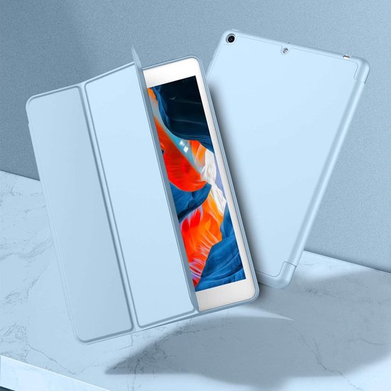 étui pour ipad 2021 avec porte-crayon bibliothèque intelligente Blauw clair - étui pour ipad 9e génération 10.2 - étui pour ipad 2021 avec pomme Pencil Box