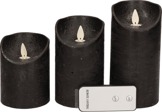 Set van 3x zwarte LED stompkaarsen met afstandsbediening - Woondecoratie -  LED kaarsen... | bol.com