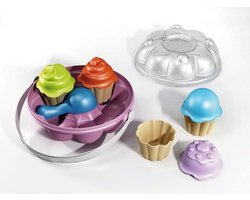 T&F Creations Speelset cupcake zandvormen in emmer - plastic - kinderen - zandbak speelgoed - strandspeeltjes